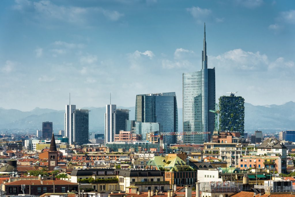 Milan skyline with modern skyscrapers in Porto Nuovo business district in Italy